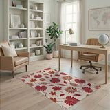 Red Hibiscus Flower Leaf Pattern Area Rug