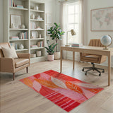Abstract Leaf Area Rug in Vibrant Red Pink Orange