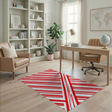 Red Bold Red White Diagonal Stripe Area Rug