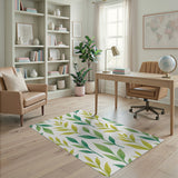 Floral Vintage Vibrant Green Leaves Pattern Area Rug