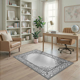 Black and White Ornate Floral Scrollwork Area Rug