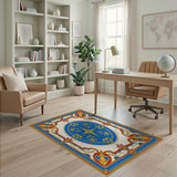 Regal Blue Fleur-de-Lis Medallion Area Rug