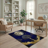 Moonlit Silver Trees Navy Boho Area Rug