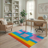Vibrant Multi-Color Geometric Block Multi-color and Patterns Area Rug
