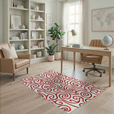 Abstract Area Bold Red Swirl Abstract Area Rug