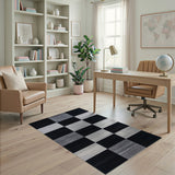 Modern Black White Geometric Checkered Area Rug