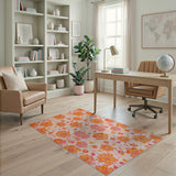Vibrant Pink Orange Floral Vintage Rug