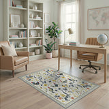 ODIKA Vintage Rooster Floral Washable Rug - Low Pile Non-Slip Area Rug