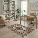 Beige Persian Medallion Floral Area Rug