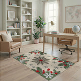 Festive Poinsettia Evergreen Snowflake Area Rug