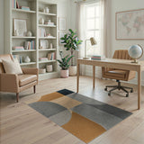 Geometric Abstract Circles Area Rug in Grey Orange