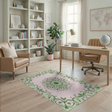 Pink Green Floral Mandala Area Rug
