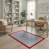 Textured Grey Area Rug with Red Border