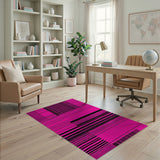Pink Bold Pink Black Geometric Stripe Area Rug