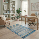 Coastal Beach Blue Striped Coastal Area Rug