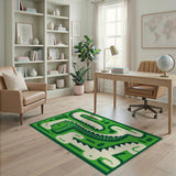 Playful Green Dinosaur Maze Kids Area Rug