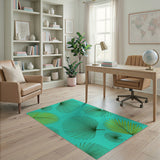 Teal Green Palm Frond Coastal Area Rug
