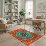 Boho Chic Vibrant Orange Mandala Boho Area Rug