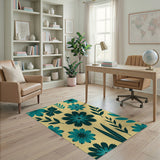 Teal Floral Vintage Area Rug