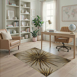 Golden Sunburst Geometric Modern Area Rug
