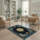Ornate Celestial Sunburst Area Rug with Moons Stars