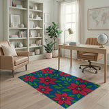 Vibrant Red Anthurium Floral Navy Rug