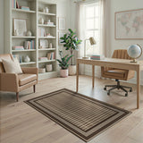 Brown Tan Checkered Plaid Rug with Ornate Border