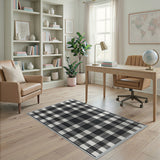 Rustic Farmhouse Black White Buffalo Check Woven Area Rug