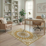Ornate Gold Mandala Cream Area Rug