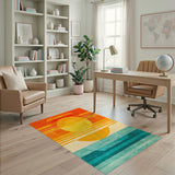 Geometric Modern Orange Sunset Geometric Area Rug