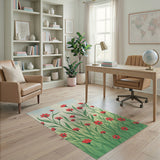 Whimsical Red Cosmos Meadow Area Rug