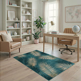 Coastal Beach Palm Teal Palm Frond Coastal Area Rug