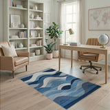 Blue and Teal Modern Blue Wave Geometric Area Rug
