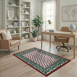 Red Floral Lattice Rug with Ornate Green Border