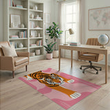 Prowling Tiger on Pink Waves Area Rug