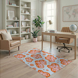 Retro Pink Orange Floral Area Rug
