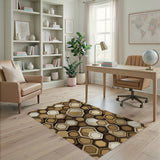 Modern Brown Tan Hexagon Geometric Area Rug