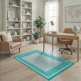 Teal Chevron Border Light Blue Area Rug