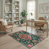 Vibrant Teal Persian Floral Medallion Rug