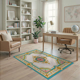 Multi-color and Patterns Ornate Teal Gold Persian Medallion Area Rug