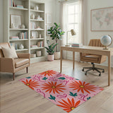 Vibrant Orange Daisy Pink Floral Area Rug