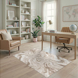 Beige and Neutral Beige Marble Swirl Abstract Area Rug