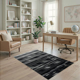 Bold Black White Diagonal Stripe Area Rug