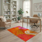 Vibrant Orange Pink Abstract Wave Area Rug