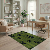 Distressed Green Dog Paw Print Area Rug