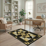 Gold Black Art Deco Geometric Area Rug