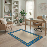 Ornate Blue Gold Floral Border Area Rug