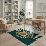 Geometric Modern Teal Sunburst Geometric Area Rug