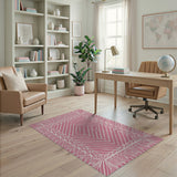 Pink Geometric Maze Area Rug with Ornate Borders