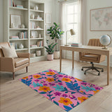 Vibrant Hot Pink Orange Floral Area Rug